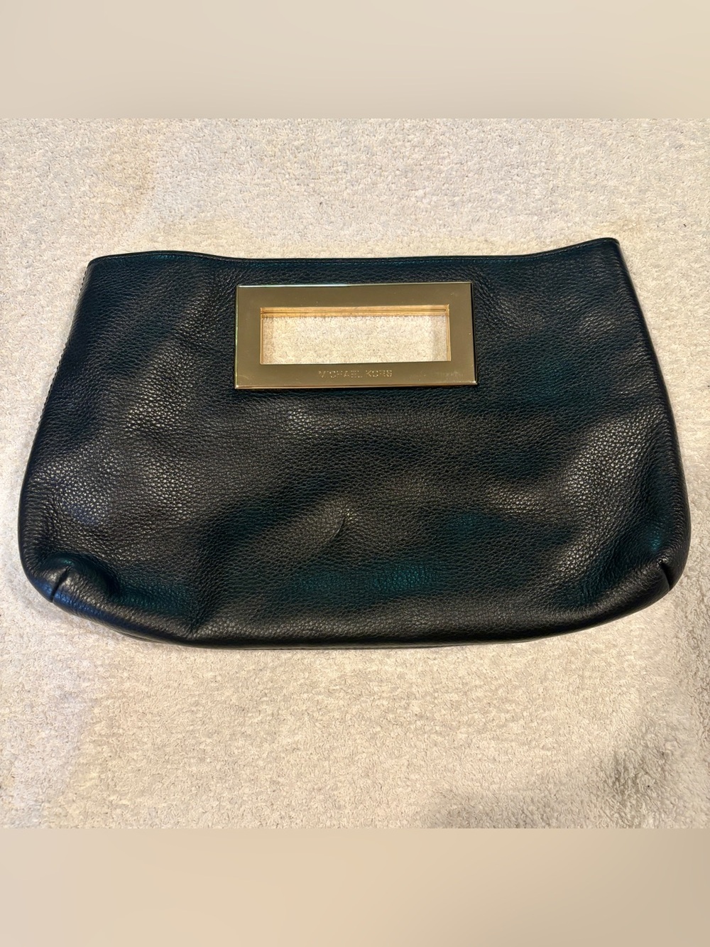 Michael Kors Berkley Black Leather Clutch with Gold Handle Cutout